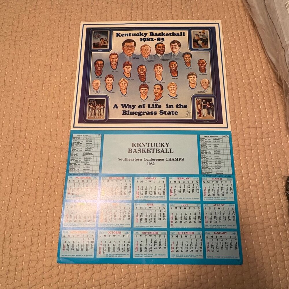 Vintage Kentucky Wildcats 82-83 Basketball Schedule Calendar Poster Twin Towers
